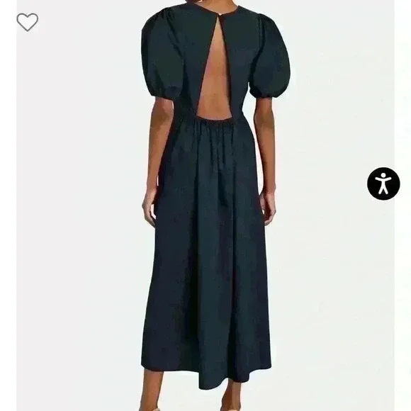 Bird and Knoll Savannah open back navy poplin midi dress - Picture 1 of 13